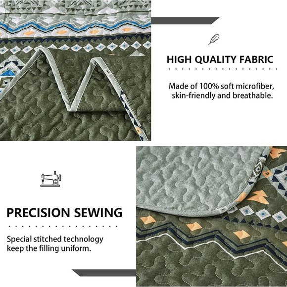 New Boho Olive Green 3 PC Bedding 100% Polyester Quilt Set • Reversible • QUEEN - Picture 3 of 9